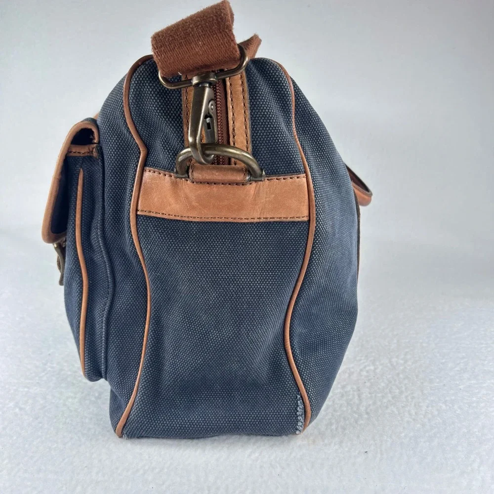 Y2K VTG Fossil Messenger Bag Navy Blue‎ Canvas Leather Laptop Satchel Academia